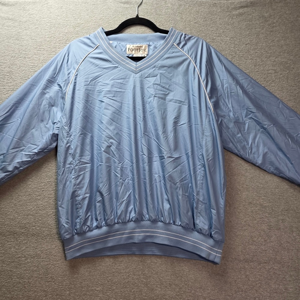 FootJoy Golf Windshirt Pullover Womens M Blue FJ Logo V Neck Long Sleeve Retro